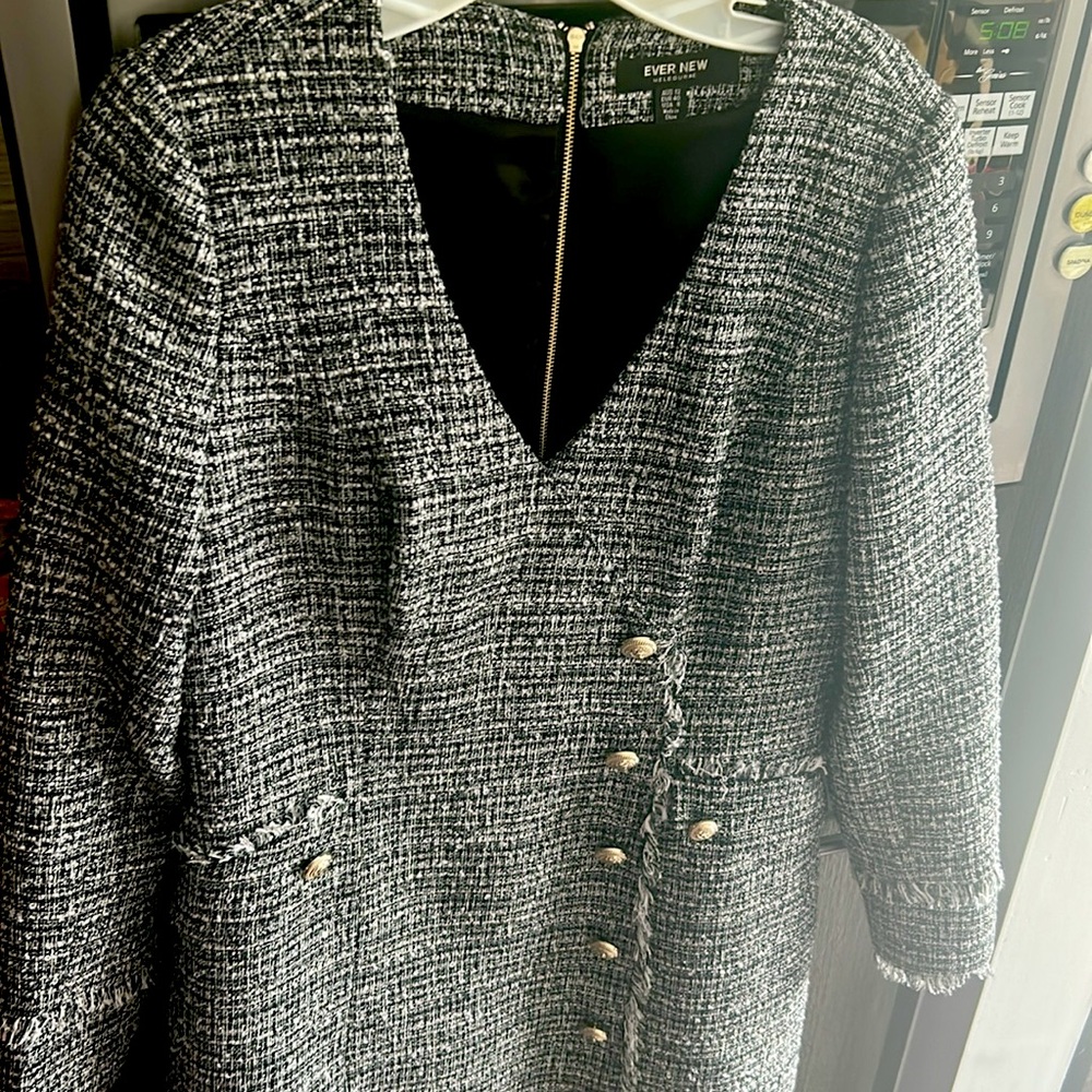 Ever New Black and White Tweed Long Sleeve Button Dress - Picture 6 of 6